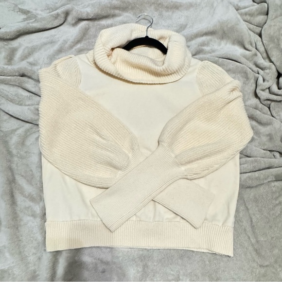 Anthropologie Dolan Left Coast Mixed Media Cowl Neck Cream Sweater M - Picture 2 of 9